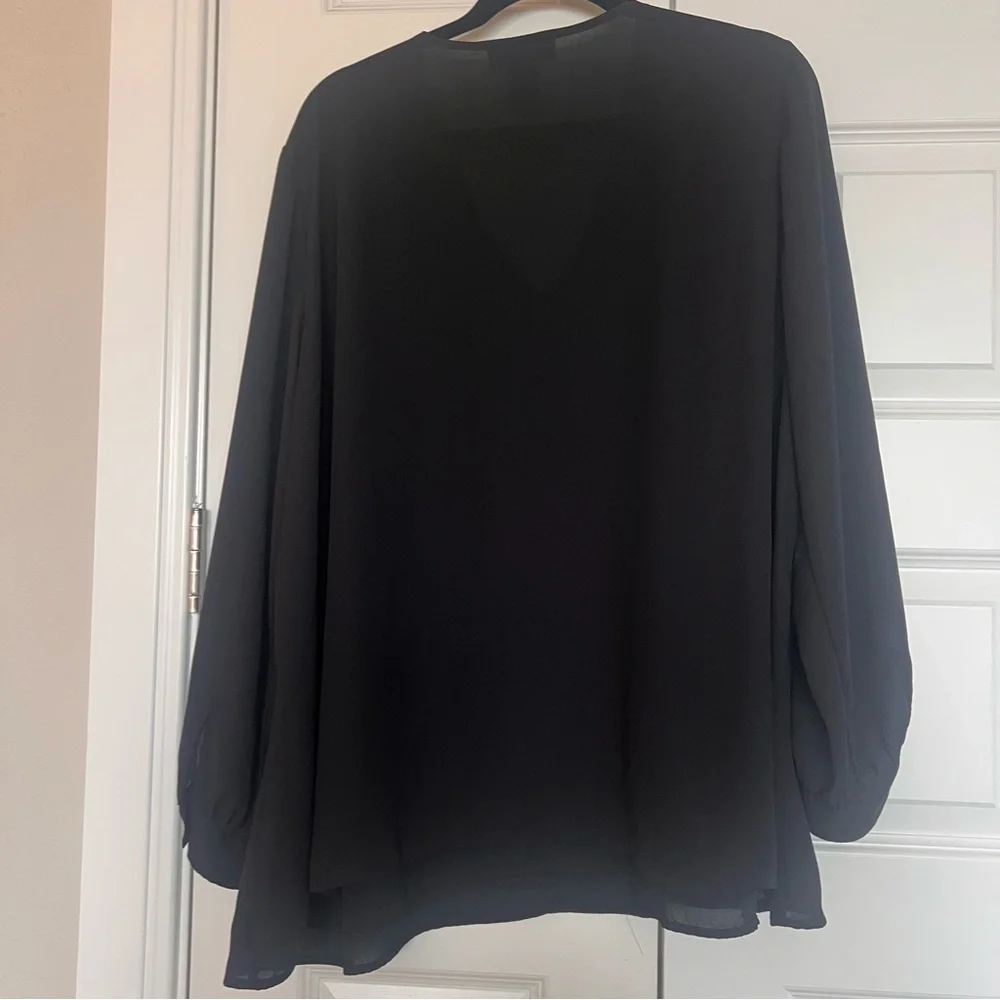 Karen Kane Black Blouse with Gold Studded Trim - Picture 6 of 8